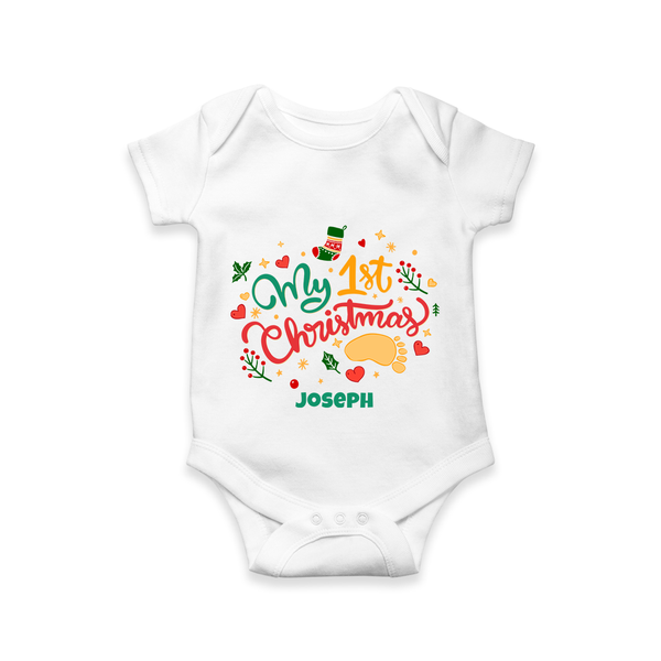 My 1st Christmas – Personalized Baby Romper - WHITE - New Born (Chest 14")