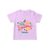 My First Christmas Themed Custom-Made  T-Shirt With Name For Babies - LILAC - 0-5 Months Old (Chest 17")