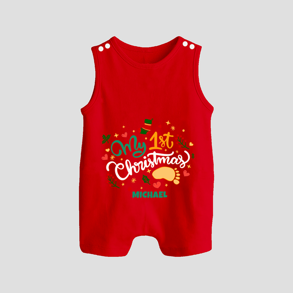 My First Christmas Themed Custom-Made  Romper Suit With Name For Babies - RED - 0 - 5 Months Old (Chest 18")