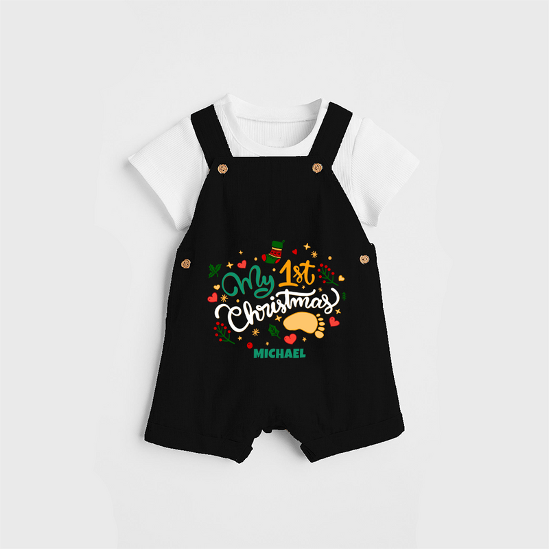 My First Christmas Themed Custom-Made  Dungaree Set With Name For Babies - BLACK - 0 - 5 Months Old (Chest 18")