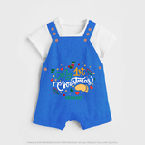 My First Christmas Themed Custom-Made  Dungaree Set With Name For Babies - COBALT BLUE - 0 - 5 Months Old (Chest 18")