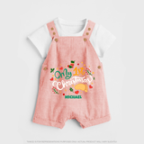 My First Christmas Themed Custom-Made  Dungaree Set With Name For Babies - PEACH - 0 - 5 Months Old (Chest 18")