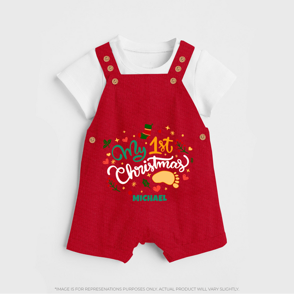 My First Christmas Themed Custom-Made  Dungaree Set With Name For Babies - RED - 0 - 5 Months Old (Chest 18")