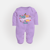 My First Christmas Themed Custom-Made  Sleep Suit With Name For Babies - LILAC - New Born (Chest 7.5")