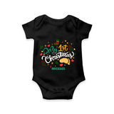 My First Christmas Themed Custom-Made  Romper With Name For Babies - BLACK - 0 - 3 Months Old (Chest 16")