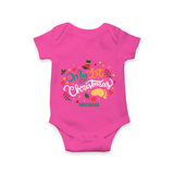 My First Christmas Themed Custom-Made  Romper With Name For Babies - HOT PINK - 0 - 3 Months Old (Chest 16")