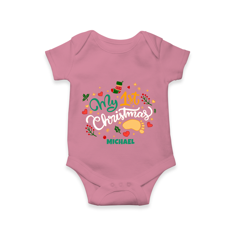 My First Christmas Themed Custom-Made  Romper With Name For Babies - ONION - 0 - 3 Months Old (Chest 16")