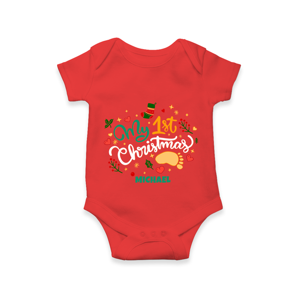 My First Christmas Themed Custom-Made  Romper With Name For Babies - RED - 0 - 3 Months Old (Chest 16")