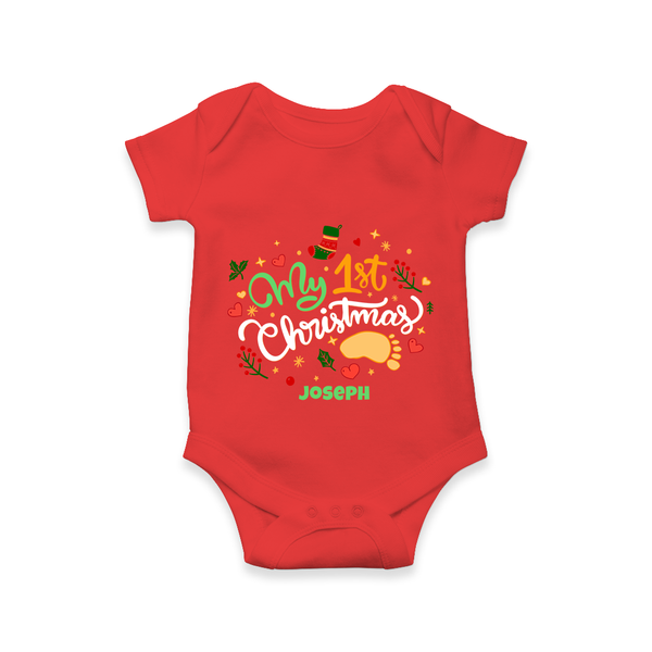 My 1st Christmas – Personalized Baby Romper - RED - New Born (Chest 14")