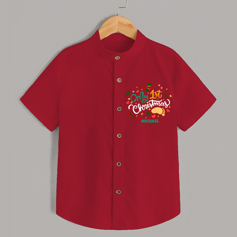 My First Christmas Themed Custom-Made  Shirt With Name For Kids - RED - 0 - 6 Months Old (Chest 23")