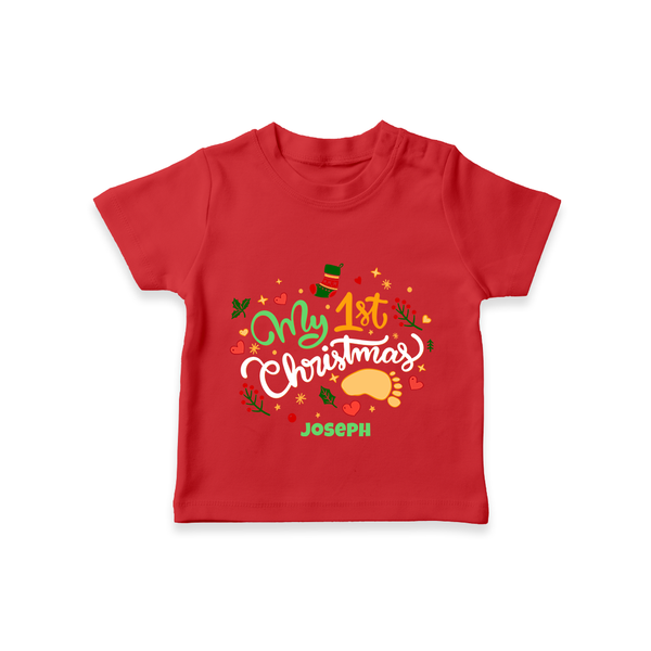 My 1st Christmas – Personalized   T-Shirt - RED - 0-5 Months Old (Chest 17")