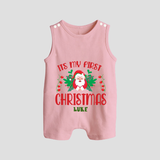 "Its My First Christmas" Themed Customized Romper Suit With Name For Babies - BABY PINK - 0 - 5 Months Old (Chest 18")