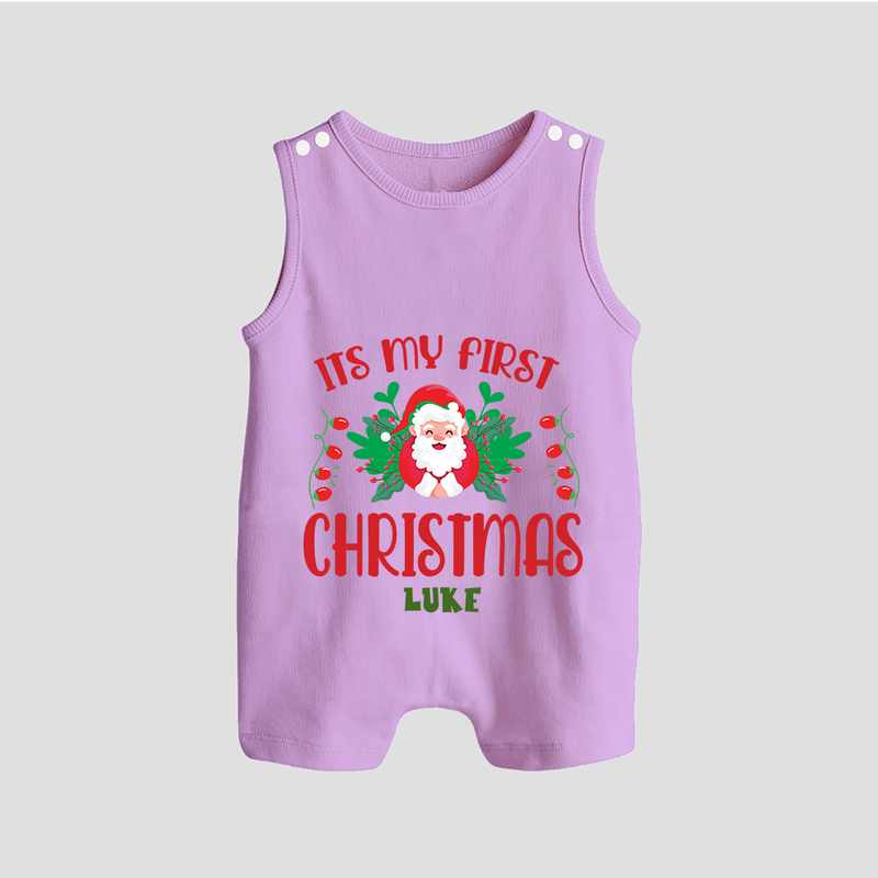 "Its My First Christmas" Themed Customized Romper Suit With Name For Babies - LILAC - 0 - 5 Months Old (Chest 18")