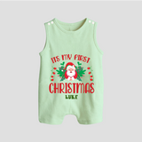 "Its My First Christmas" Themed Customized Romper Suit With Name For Babies - MINT GREEN - 0 - 5 Months Old (Chest 18")