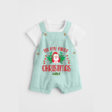 "Its My First Christmas" Themed Customized Dungaree Set With Name For Babies - ARCTIC BLUE - 0 - 5 Months Old (Chest 18")