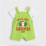 "Its My First Christmas" Themed Customized Dungaree Set With Name For Babies - GREEN - 0 - 5 Months Old (Chest 18")