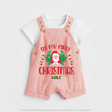 "Its My First Christmas" Themed Customized Dungaree Set With Name For Babies - PEACH - 0 - 5 Months Old (Chest 18")