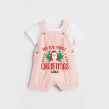 "Its My First Christmas" Themed Customized Dungaree Set With Name For Babies - PEACH - 0 - 5 Months Old (Chest 18")