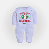 "Its My First Christmas" Themed Customized Sleep Suit With Name For Babies - BABY BLUE - New Born (Chest 7.5")