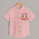 "Its My First Christmas" Themed Customized Shirt With Name For Kids - PEACH - 0 - 6 Months Old (Chest 23")