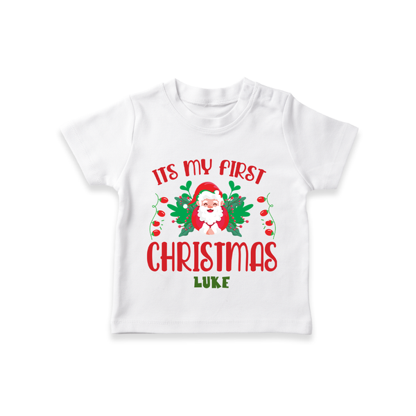 "Its My First Christmas" Themed Customized T-Shirt With Name For Babies - WHITE - 0-5 Months Old (Chest 17")