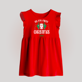 "Its My First Christmas" Themed Customized Baby Frock With Name For Babies - RED - 0 - 3 Months Old (Chest 17")