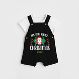 "Its My First Christmas" Themed Customized Dungaree Set With Name For Babies - BLACK - 0 - 5 Months Old (Chest 18")