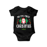 "Its My First Christmas" Themed Customized Romper With Name For Babies - BLACK - 0 - 3 Months Old (Chest 16")