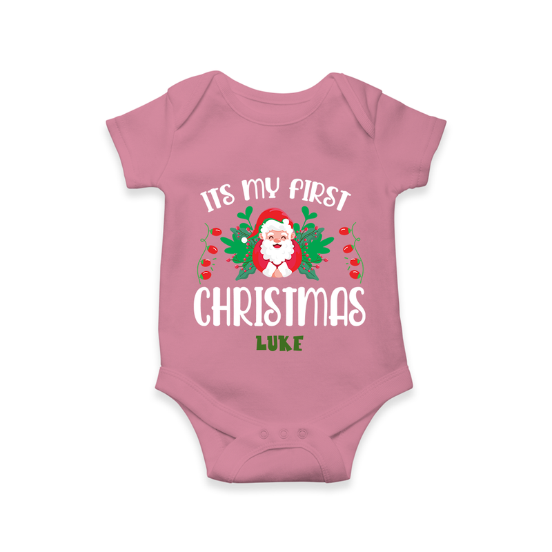 "Its My First Christmas" Themed Customized Romper With Name For Babies - ONION - 0 - 3 Months Old (Chest 16")