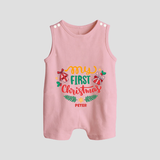 My First Christmas Themed Custom-Made  Romper Suit For Babies With Name  - BABY PINK - 0 - 5 Months Old (Chest 18")