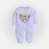 My First Christmas Themed Custom-Made  Sleep Suit For Babies With Name  - BABY BLUE - New Born (Chest 7.5")