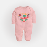 My First Christmas Themed Custom-Made  Sleep Suit For Babies With Name  - BABY PINK - New Born (Chest 7.5")