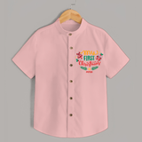 My First Christmas Themed Custom-Made  Shirt For Kids With Name  - PEACH - 0 - 6 Months Old (Chest 23")