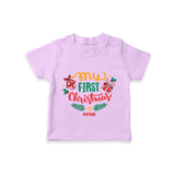 My First Christmas Themed Custom-Made  T-Shirt For Babies With Name  - LILAC - 0-5 Months Old (Chest 17")