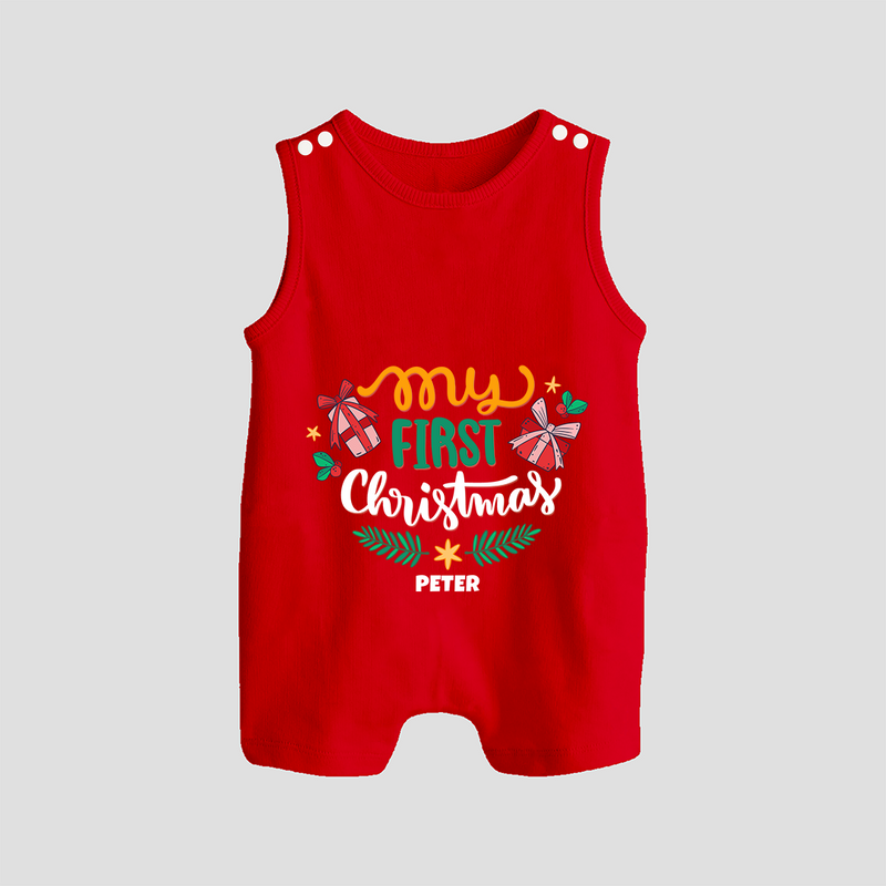 My First Christmas Themed Custom-Made  Romper Suit For Babies With Name  - RED - 0 - 5 Months Old (Chest 18")