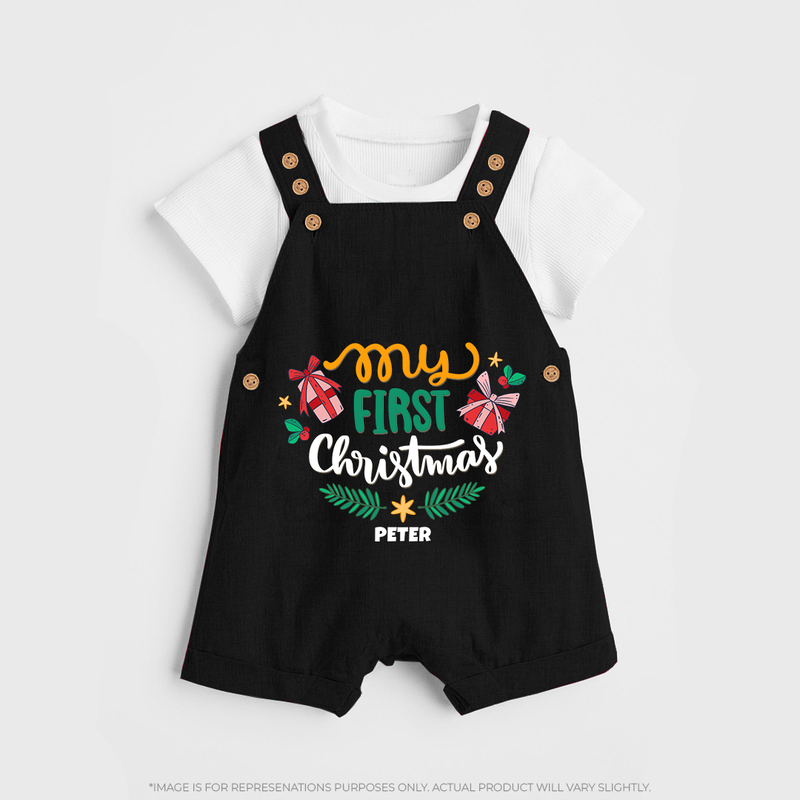 My First Christmas Themed Custom-Made  Dungaree Set For Babies With Name  - BLACK - 0 - 5 Months Old (Chest 18")