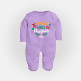 My First Christmas Themed Custom-Made  Sleep Suit For Babies With Name  - LILAC - New Born (Chest 7.5")