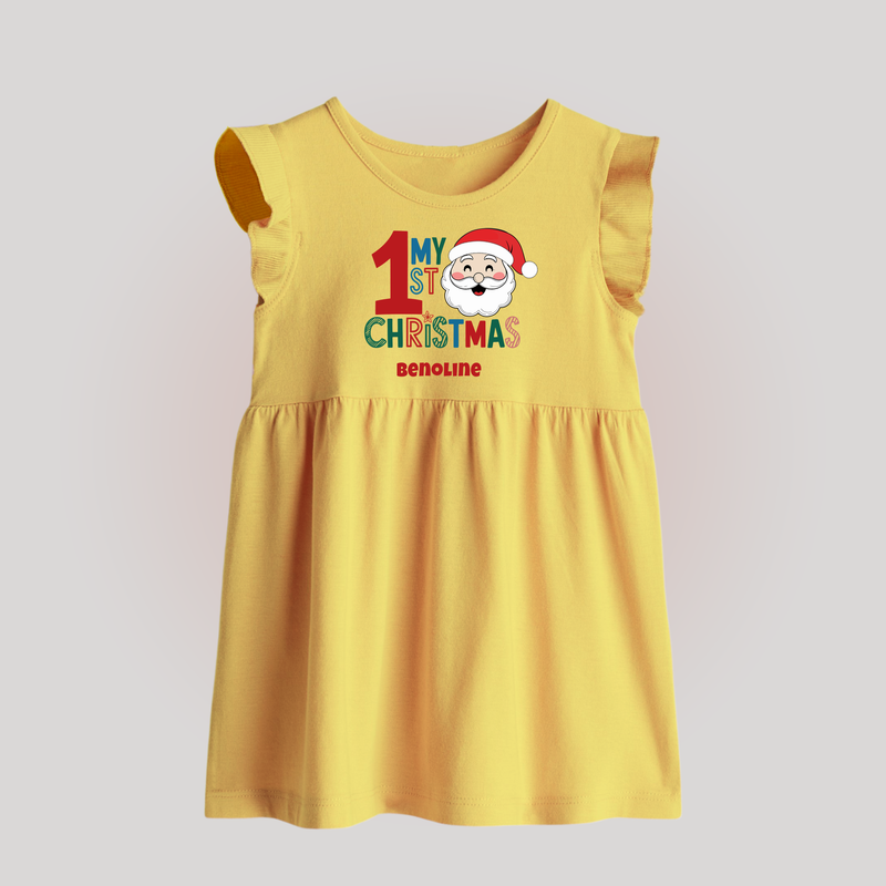 Celebrate 2024 Christmas With Our "My First Christmas" themed Customized Baby Frock With Name For Babies - YELLOW - 0 - 3 Months Old (Chest 17")