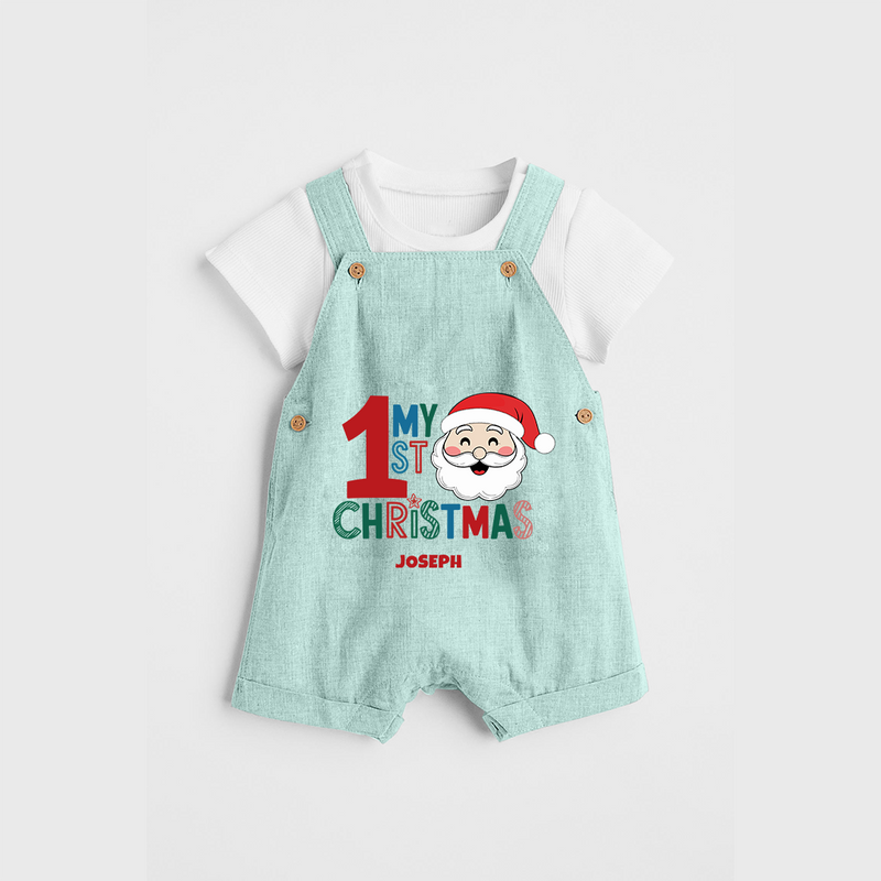 Celebrate 2024 Christmas With Our "My First Christmas" themed Customized Dungaree Set With Name For Babies - ARCTIC BLUE - 0 - 5 Months Old (Chest 18")