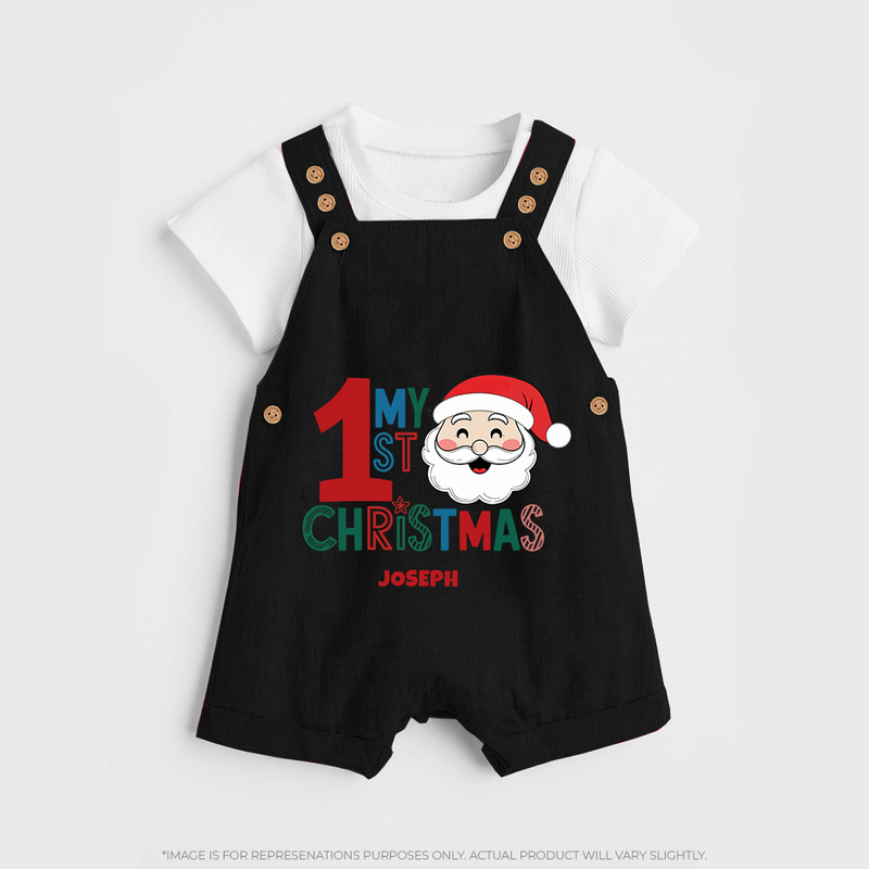 Celebrate 2024 Christmas With Our "My First Christmas" themed Customized Dungaree Set With Name For Babies - BLACK - 0 - 5 Months Old (Chest 18")