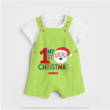 Celebrate 2024 Christmas With Our "My First Christmas" themed Customized Dungaree Set With Name For Babies - GREEN - 0 - 5 Months Old (Chest 18")