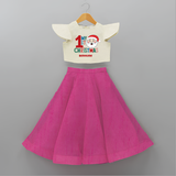 Celebrate 2024 Christmas With Our "My First Christmas" themed Customized Crop Top And Skirt With Name For Kids - FUSCHIA - 6 - 9 Months Old (Chest 20" , Frock Waist 20")