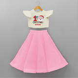 Celebrate 2024 Christmas With Our "My First Christmas" themed Customized Crop Top And Skirt With Name For Kids - PINK - 6 - 9 Months Old (Chest 20" , Frock Waist 20")