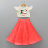 Celebrate 2024 Christmas With Our "My First Christmas" themed Customized Crop Top And Skirt With Name For Kids - RED - 6 - 9 Months Old (Chest 20" , Frock Waist 20")