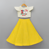 Celebrate 2024 Christmas With Our "My First Christmas" themed Customized Crop Top And Skirt With Name For Kids - YELLOW - 6 - 9 Months Old (Chest 20" , Frock Waist 20")