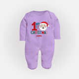 Celebrate 2024 Christmas With Our "My First Christmas" themed Customized Sleep Suit With Name For Babies - LILAC - New Born (Chest 7.5")