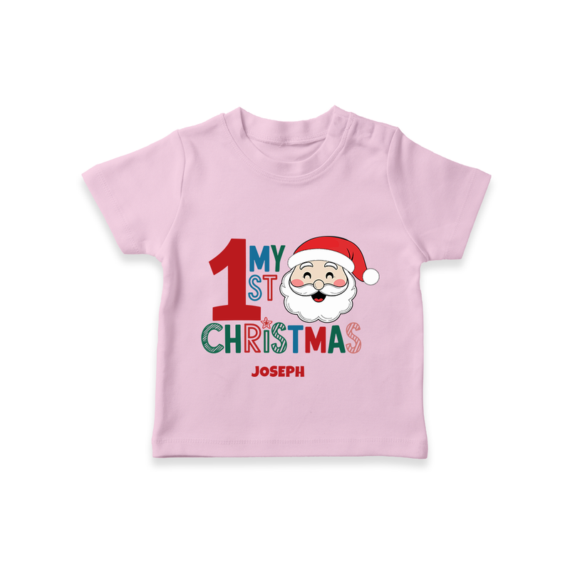 Celebrate 2024 Christmas With Our "My First Christmas" themed Customized T-Shirt With Name For Babies - PINK - 0-5 Months Old (Chest 17")