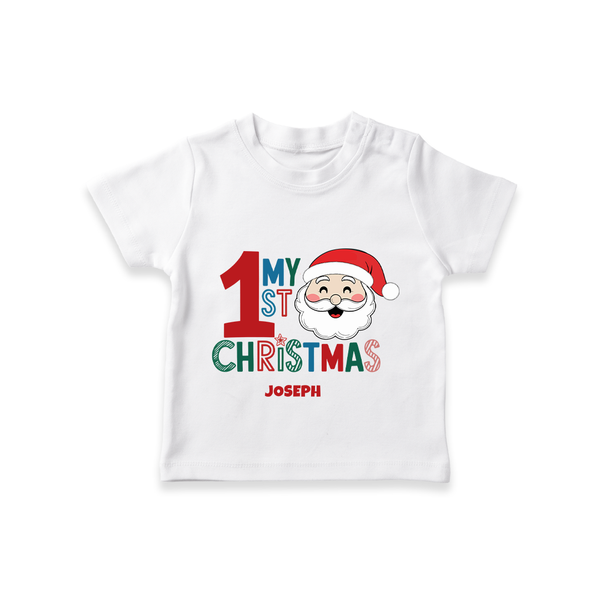 Celebrate 2024 Christmas With Our "My First Christmas" themed Customized T-Shirt With Name For Babies - WHITE - 0-5 Months Old (Chest 17")