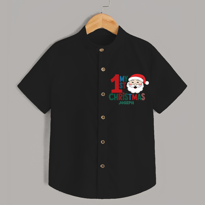 Celebrate 2024 Christmas With Our "My First Christmas" themed Customized Shirt With Name For Kids - BLACK - 0 - 6 Months Old (Chest 23")