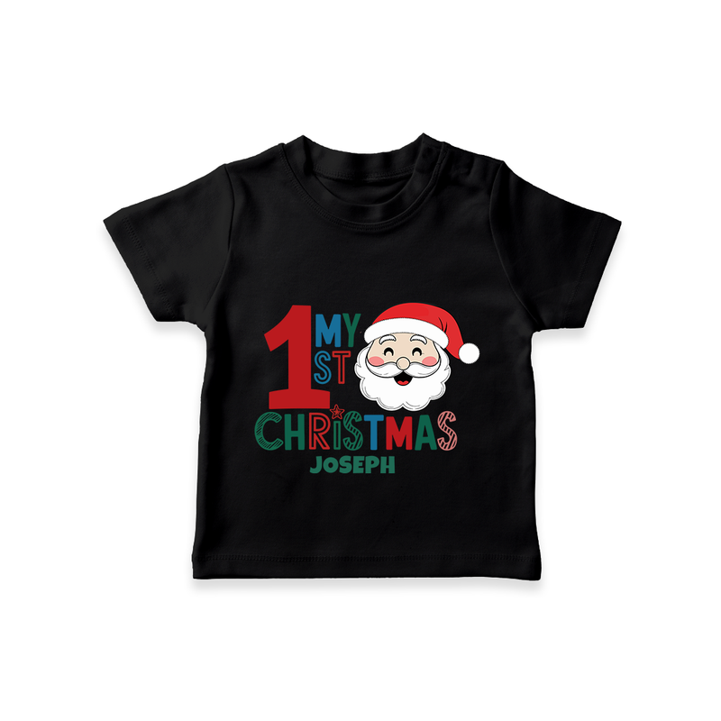 Celebrate 2024 Christmas With Our "My First Christmas" themed Customized T-Shirt With Name For Babies - BLACK - 0-5 Months Old (Chest 17")